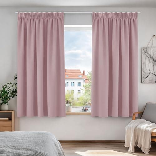Image of Deconovo Bedroom Blackout Curtains Pencil Pleat Thermal Insulated Tape Top Curtains for Livingroom 46 x 54 Inch Pink Lavender 2 Panels
