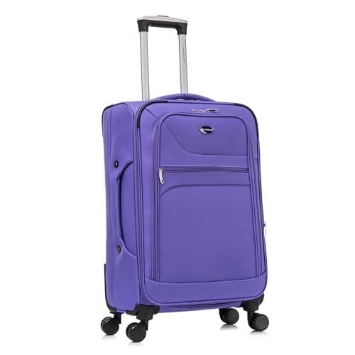 Image of Aerostar Medium 26” Lightweight Softshell Expandable Suitcase, Integrated Combination Lock, 4 Wheels Check in Luggage for 15 to 20kg (Purple, 78 litres)
