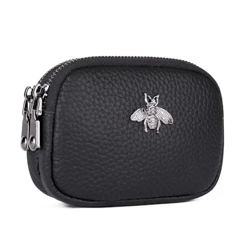 Image of MAVHVAM Ladies Genuine Leather Small Purse for Women Mini Coin Wallet Pouch Campact Credit Card Holder with Double Zip (Black)
