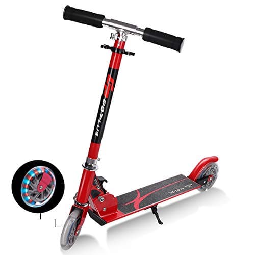 Image of COSTWAY Kick Scooter Kids Stunt, Light Up LED 2 Wheeled Scooters for Ages 4 to 13 Children Girls Boys, Adjustable T-bar Foldable Push Board Maximum Load 70KG (Red)