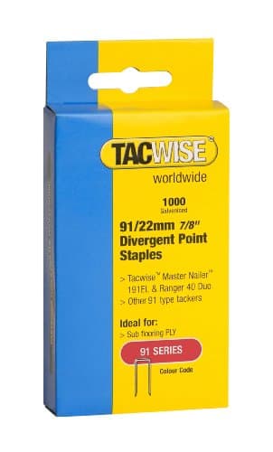 Image of Tacwise 0288 Type 91 / 22 mm Galvanised Narrow Crown Staples, Divergent Point, Pack of 1,000