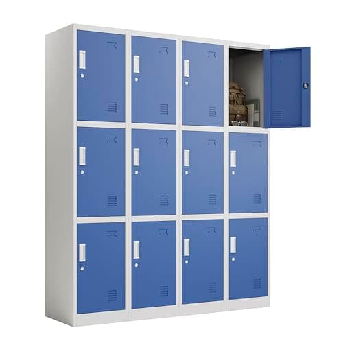 Image of Racking Solutions 4 x 3 Door Metal Storage Lockers, Blue & Grey Steel Lockable Unit, Staff Gym School Changing 1850mm H x 380mm W x 450mm D