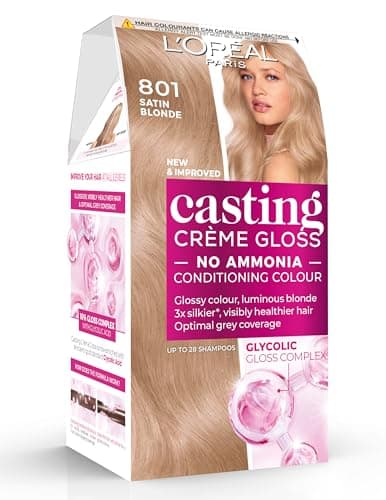 Image of Casting Crème Gloss 801 Satin Blonde: This no-ammonia, semi-permanent hair colour lasts 32 washes. Experience up to 3x glossier, 4x silkier, visibly healthier hair with a soft, radiant satin blonde.