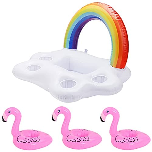 Image of Inflatable Drink Holder, 1 Rainbow Drink Holder and 3 Flamingo Inflatable Drink Holders, Coasters for Swimming Pool Party, for Water Entertainment, Pool Parties and Pool Decorations