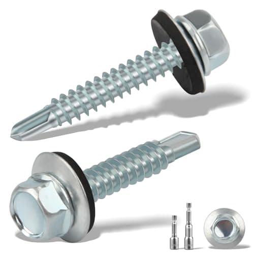 Image of Sturiz 70PCS 4.8x35 mm Self Drilling Screws for Metal Roofing with Rubber Washers and 2 M8 Hex Socket Tech Screws, Zinc Corrugated Roof Fixings for Tin Roof