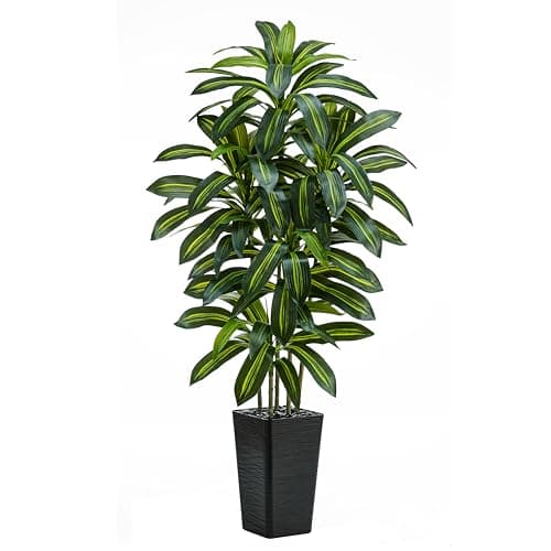Image of TNGGNT Artificial Plants Dracaena Tree 5FT, Large Artificial Plants Indoor with Black Tall Planter, Tall Fake Floor Plant in Pot Indoor Decor, Fake Dracaena Tree for Home Living Room Office Decor