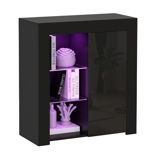 Image of Panana Sideboard Modern Cabinet Matt Body and High Gloss Doors Sideboard 16colors LED Lighted LxWxH 29.53x15.78x32.68inch (Black)