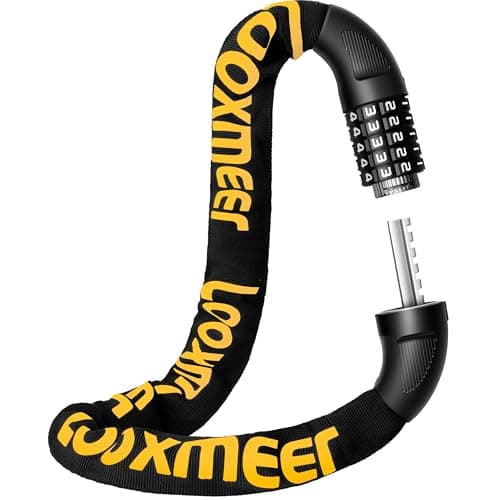 Image of Looxmeer Bike Lock, Bike Locks High Security, Heavy Duty Thicken Chain 8mm, 5-Digit Enlarged Combination Wheel & Plug, 90cm/3ft Bicycle Lock, Chain Locks for Motorbike, Scooter, Fence, Black & Orange