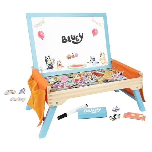 Image of Bluey 102D Creation Station - 2-in-1 Magnetic Whiteboard & Lap Tray for Kids 3+, Colouring Sheets & Foldable Legs, Educational Drawing Desk, Art & Craft Activity Table, Develop Hand Eye Co-ordination