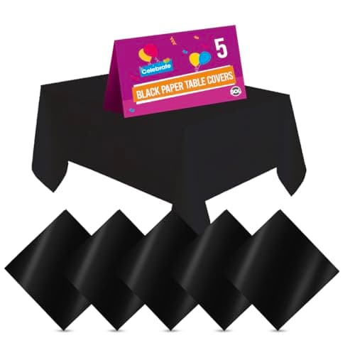 Image of SOL 5pk Black Paper Table Covers 90x90cm Tablecloths for Parties Cover Disposable - Thick Absorbent Design - Christmas Decorations New Years Eve 2026 Birthday Supplies Weddings, Buffets, Catering