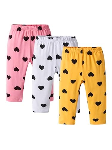 Image of Tearfuty Baby Girl Leggings Love Print Cotton Pants Casual Pants (Pack of 3) 18-24 Months