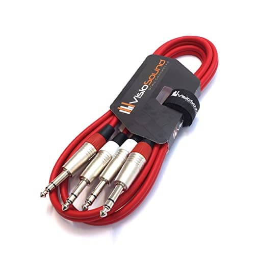 Image of VisioSound 2 x 6.35mm 1/4" Stereo TRS Jack Balanced Twin Lead/Signal Audio Patch Cable - 3 Colours (1.5m-red)