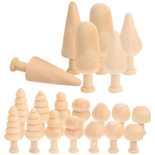 Image of Alipis 20pcs Wooden Houses to Paint DIY Craft Set with Mini Wooden Tree Decorations, Unfinished Wood Material Convenient for Handicrafts and Painting Party, Beige Simple Artistic Style