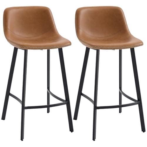 Image of HOMCOM Bar Stools Set of 2, PU Leather Upholstered Barstools with Backrest, Footrest and Steel Legs, Dining Stools for Kitchen, Counter, Breakfast Bar, Brown