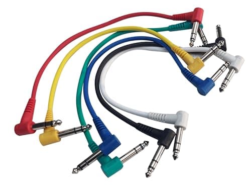 Image of Cobra 300mm Right Angle Stereo Jack Patch Leads (Pack of Six, 6 Colours, Compatible with Musical Instruments & Audio Equipment)