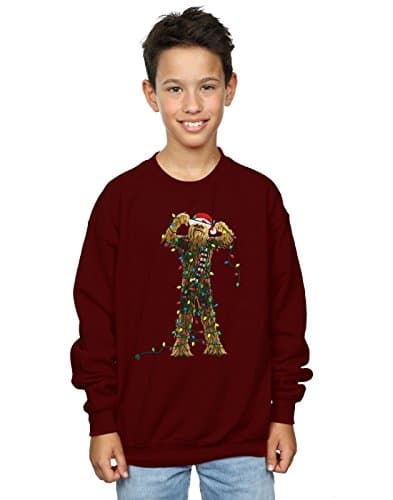 Image of Star Wars Boys Chewbacca Christmas Lights Sweatshirt 9-11 Years Burgundy