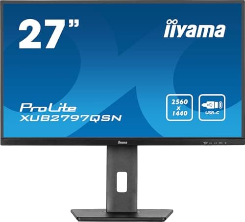 Image of iiyama XUB2797QSN-B2 27 inch IPS USB-C Dock Display 65W Charging, 1ms, 2560x1440, RJ45/HDMI/DP, 1 x DP-OUT(MST), 4 x USB Hub, Height Adjustable Stand, TUV-GS, 5 Yr Warranty