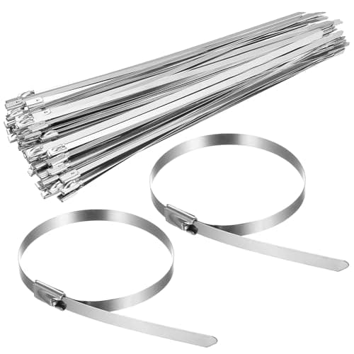 Image of 100 Pcs 304 Stainless Steel Cable Ties, 4.6 x 200mm Metal Cable Ties Heavy Duty Zip Tiess, Metal Tie Wraps with Steel Ball Stopper for Indoor Outdoor Fence Exhaust Wrapping Binding Requirements