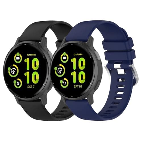 Image of Garmcool 20mm Watch Straps Compatible with Garmin Vivoactive 6/5/3 Strap, Compatible with Garmin VivoMove Trend/Sport/Style Watch Band Black Navy Blue Adjustable Replacement Straps