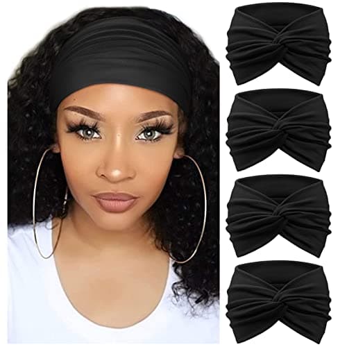 Image of DRESHOW 4 Pack Turban Headbands for Women Wide Vintage Head Wraps Knotted Cute Hair Bands Accessories