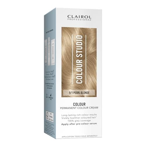 Image of Clairol Colour Studio Permanent Colour Cream | Hair Dye | Long-lasting Rich Tones | 100% Grey Coverage | Dermatologically Tested Vegan Formula | Hair Colouring Kit | Pearl Blonde 9/1 | 50ML