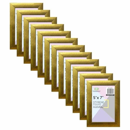 Image of (Set of 12) - Gold Photo Frames 5x7”, Smooth Finish Multi Picture Frames with Styrene Front for Displaying Multiple Photos on Walls Mounted and Tabletop Room Decoration Modern style (Gold)