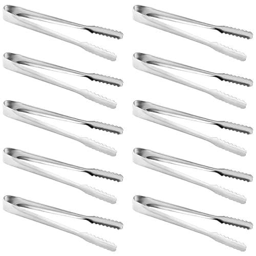 Image of Homgaty 10 Pcs Stainless Steel Ice Sugar Tongs Mini Serving Tongs Small Tongs for Food Sweets Bread Cake Kitchen Wedding Party Bar Bucket