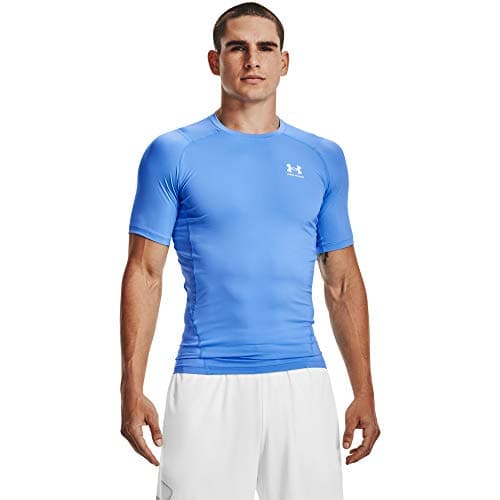 Image of Under Armour Men's HeatGear Compression Short Sleeve T-Shirt, Carolina Blue (475)/White, L
