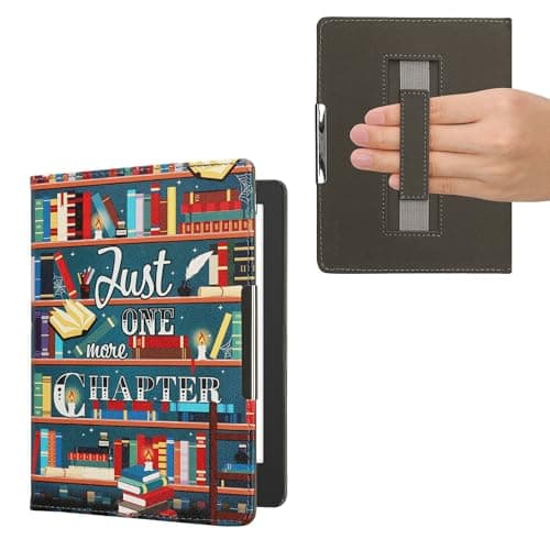 Image of kwmobile Cover for Kobo Aura H2O Edition 2 Case - eReader Cover with hand strap and auto sleep funktion - Library Motto with Multicolor