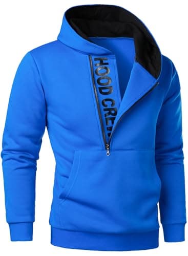 Image of HOOD CREW Men’s Casual Long Sleeve Drawstring Sweatshirt Zipped Hoodie Blue