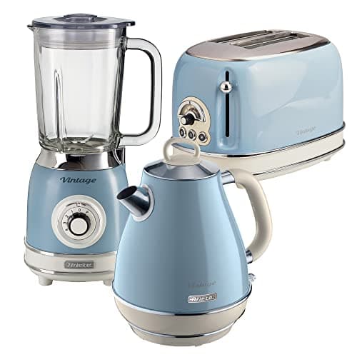 Image of Ariete ARPK24 Retro Style Jug Kettle, 2 Slice Toaster & Jug Blender Set, Vintage Design, Blue