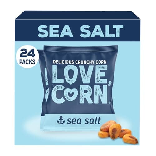 Image of LOVE CORN Sea Salt Crunchy Corn Snack (24 x 20g) - High Fibre & Healthy, High Oleic Sunflower Oil, Gluten-Free, Vegan, Kosher, Low Sugar Crisps Alternative, Plant Based Graze, Lunchbox Friendly, UK