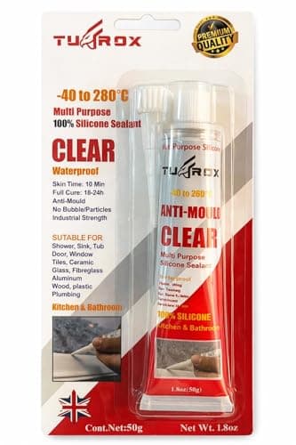 Image of TUFROX Clear Silicone Sealant Tube 50g – Flexible Waterproof Bathroom & Kitchen Shower Sealer for Edging, Gap Filling, Crack Repair & DIY Projects