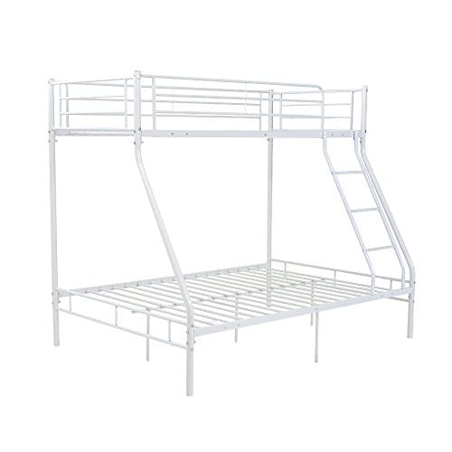 Image of Metal Bunk Bed Triple Sleeper Single Double Triple 3 Person Metal Bed Frame (White)