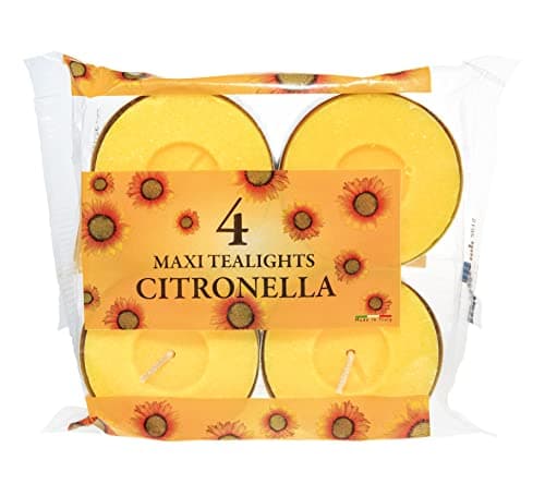 Image of Prices's Candles Citronella Maxi Tealights Pack of 4 Long Burning 10 Hour Outdoor Insect Repellent Wax Tea Lights Garden Patio Camping Home Ambient Candle