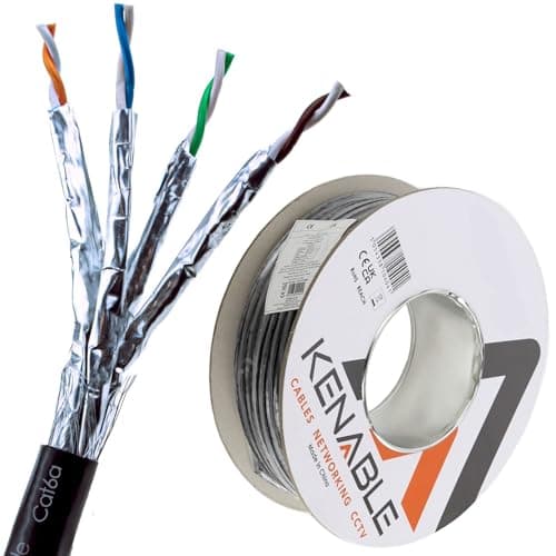 Image of kenable External Shielded CAT6A Outdoor Ethernet Cable S/FTP Full Copper 23AWG Weatherproof UV Resistant PE Sheath Underground Burial Grade Network Cable Reel 50m Black