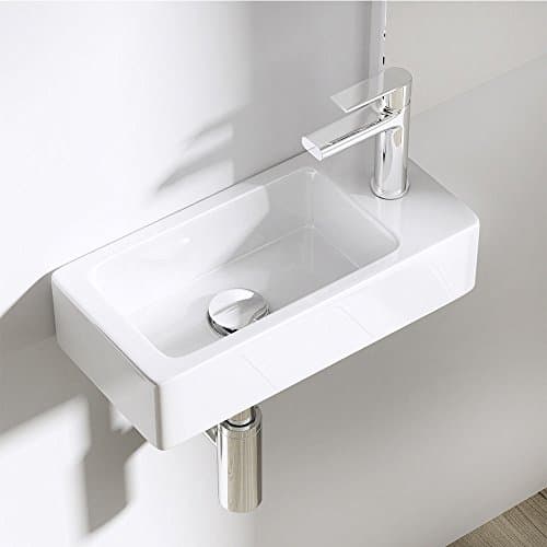 Image of Durovin Bathrooms Mini Ceramic Basin | Wall Hung Mount | Rectangular Cloakroom Wash Sink | One Right Hand Tap Hole