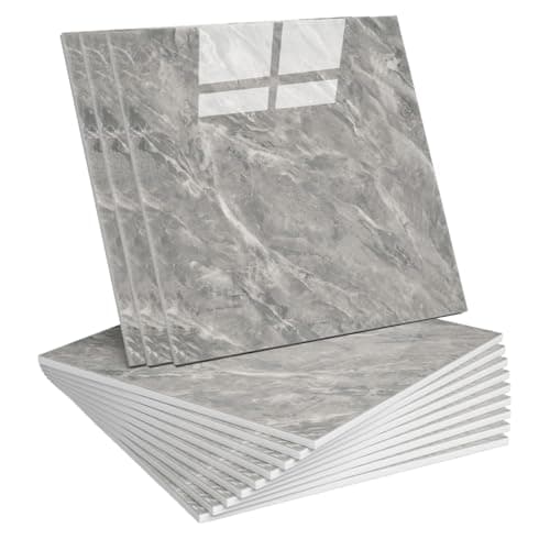 Image of 12 Pcs Marble Stick on Tiles 30 x 30cm, Grey Self Adhesive Wall Tiles, Thick Wall Tile Self Adhesive, PVC Waterproof Shower Walls Panels for Kitchen, Bathroom, Shower Walls & Living Room