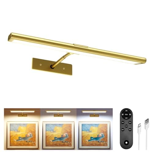 Image of EZVALO Picture Lights for wall, Rechargeable Picture Light with Remote, Dimmable & 3 Color Temps, 180° Adjustable Magnetic Wall Lights for Dartboard Frame Gallery (1 Pack, Gold)