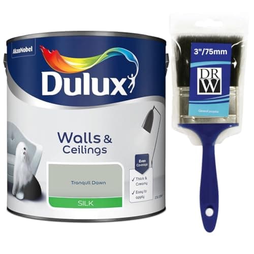 Image of Tranquil Dawn Walls & Ceilings Silk Emulsion Paint 2.5L + 3" Emulsion Paint Brush – Smooth Washable Silk Finish, Quick Dry, Low-VOC, Easy Application for Interior Walls & Ceilings