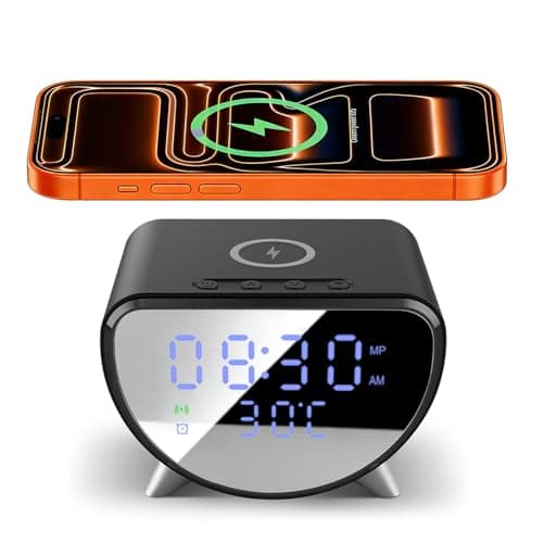 Image of FDGAO Wireless Charger with Digital Alarm Clock, 15W Fast Wireless Charging Station for iPhone/Samsung Galaxy/Note,Alarm Clocks Bedside,12/24H Clock,LED Display with Temperature,Black