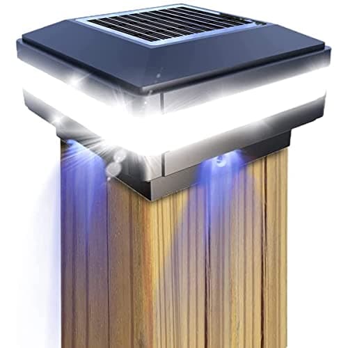 Image of GEYUEYA Home Solar LED Post Lights Outdoor Garden IP65 Waterproof Square Black Landscape Solar Post Lights for Patio Fence Deck 4x4 5x5 6x6 inch Wooden Posts