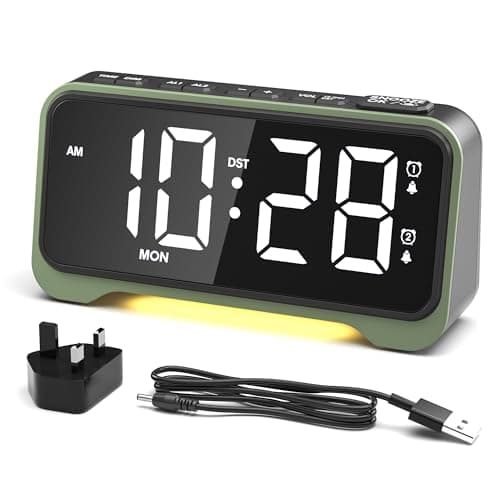 Image of ROCAM Alarm Clock Beside for Heavy Sleepers & Teens, Digital Clock with White Bold Digits & Week Date Display, Type-C & USB Charging Port, 70-120dB, Dual Alarm, SNOOZE, 3-Night Light, Power-Off Memory