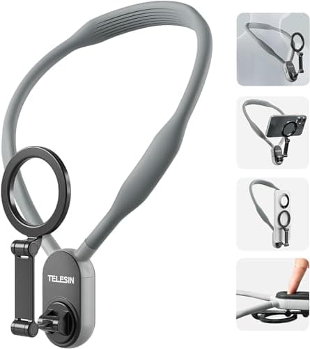 Image of TELESIN Magnetic Neck Mount for Phones, Neck Cell Phone Holder POV/Vlog Selfie Mount Hand Free Phone Neck Holder Chest Stand Strap Video Recording for iPhone 15 14 13 12 Seires Android Phones(Gray)