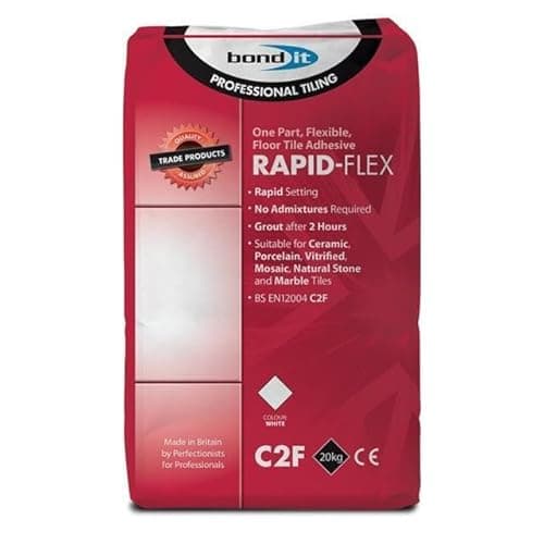 Image of Bond It Rapid-Flex Tile Adhesive Rapid Fast Setting Floor Wall Ceramic - White (20Kg)