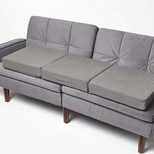 Image of HOMESCAPES Grey Quilted 3-Seater Booster Cushion with Removable Cover 150 cm Long 10cm Deep Firm Orthopaedic Foam Cushion Three Seater Large Sofa Seat Pad with Soft 100% Cotton Washable Cover