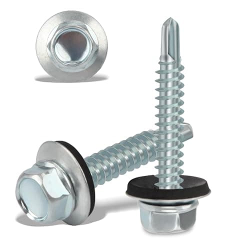 Image of 170PCS Roofing Screws with Rubber Washers 4.8x35mm Hex Head Self Tapping Screws Tech Screw for Metal Zinc Plated Corrugated Roofing Cladding Steel Screw for Tin Roof