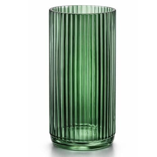 Image of EVERGOODS Glass Vase Ribbed Glass Flower Vase Premium Thickened Green Glass Vase Nordic Minimalist Crystal Flower Vase Crystal Flowers Vase 24cm for Flowers, Artificial (Large Vase 24CM×11CM)