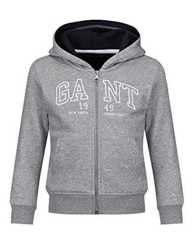 Image of GANT Boy's O 1949 Full Zip Sweat Hoodie, Grey (Grey Melange), 13-14 Years (Size:158/164)