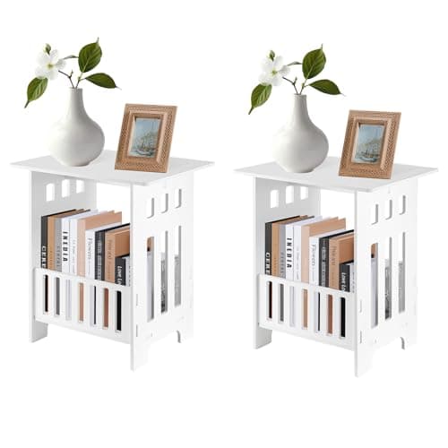 Image of CROWNSHOP Small Side Table Set of 2 Side End Coffee Table Beside lamp Stand Nightstand Storage Shelf for Living Room Bedroom Bathroom Office Hallway White